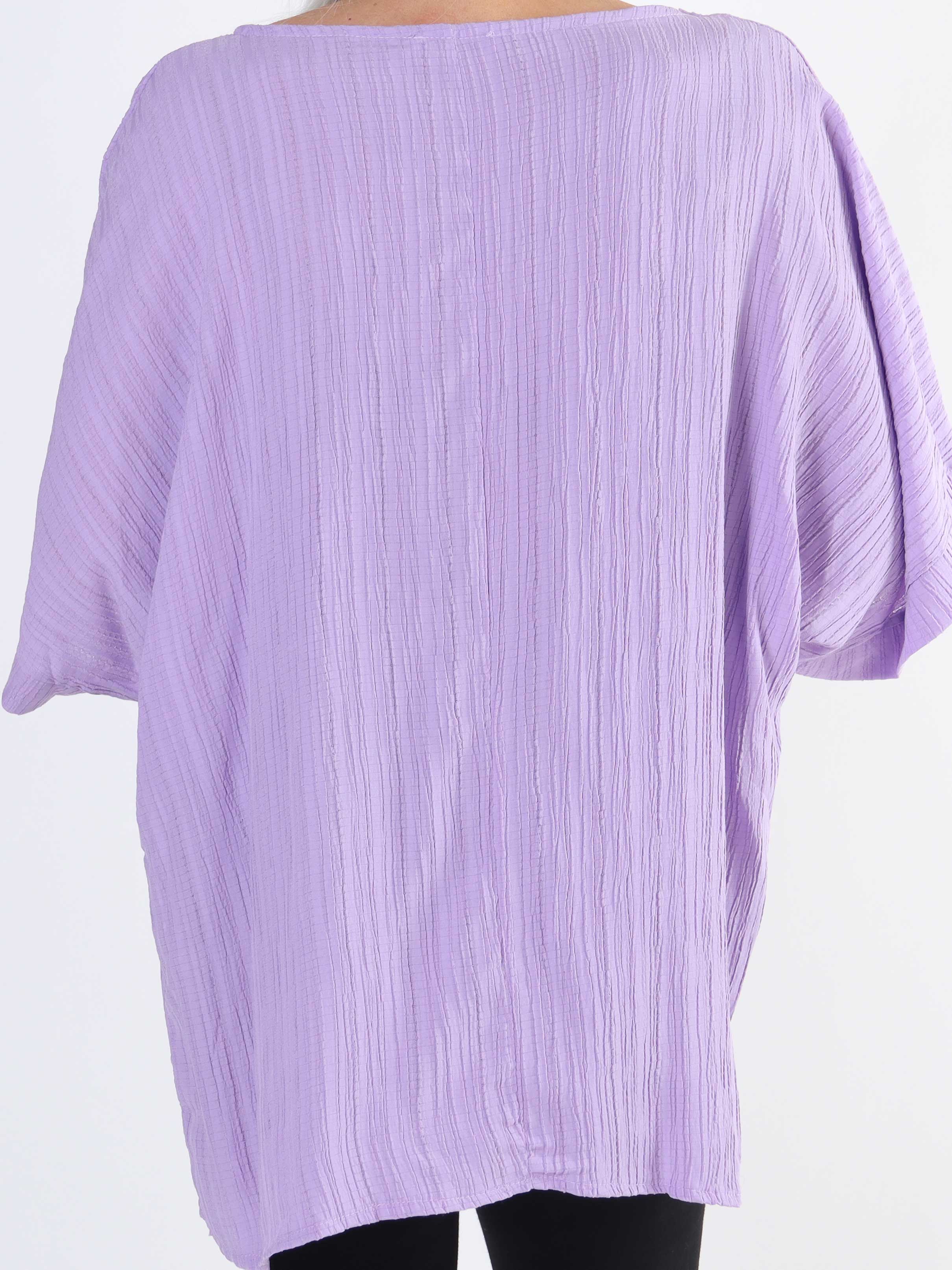 Cindy - Ensfarvet plus size bluse i crepet look